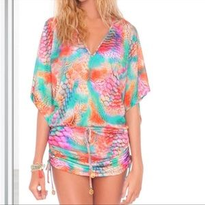 Luli Fama Cabana Libertad Tornasol V Neck Swim Cover Up Dress m
